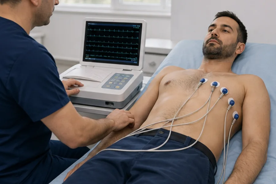 EKG (Elektrokardiyografi / Kalp Elektrosu) uygulamasi, 1. gorunum - Izmir Pusula OSGB Torbali