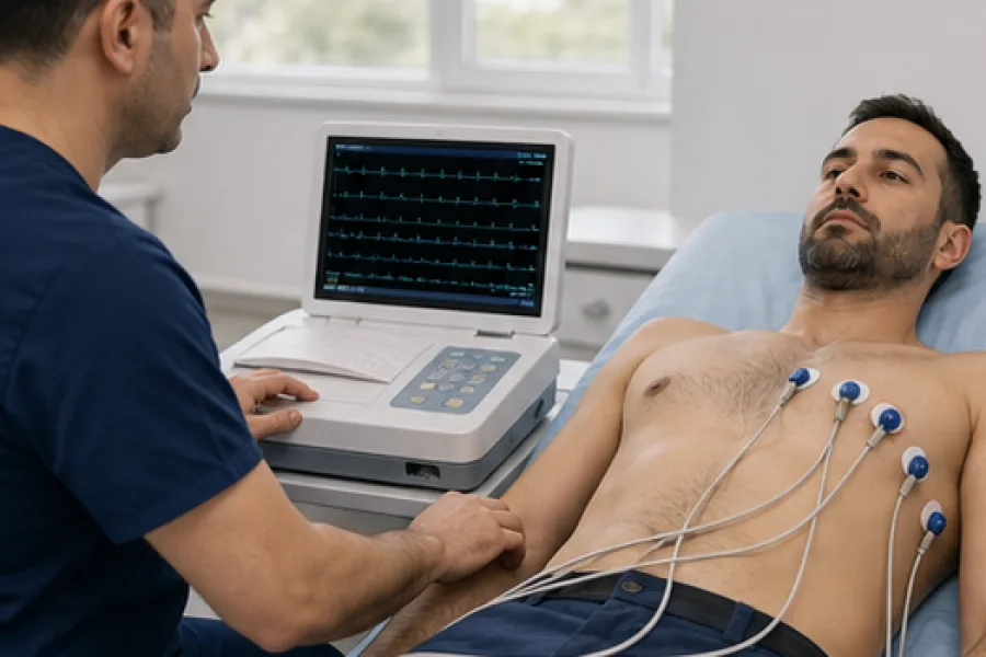 EKG (Elektrokardiyografi / Kalp Elektrosu) uygulamasi, 2. gorunum - Izmir Pusula OSGB Torbali