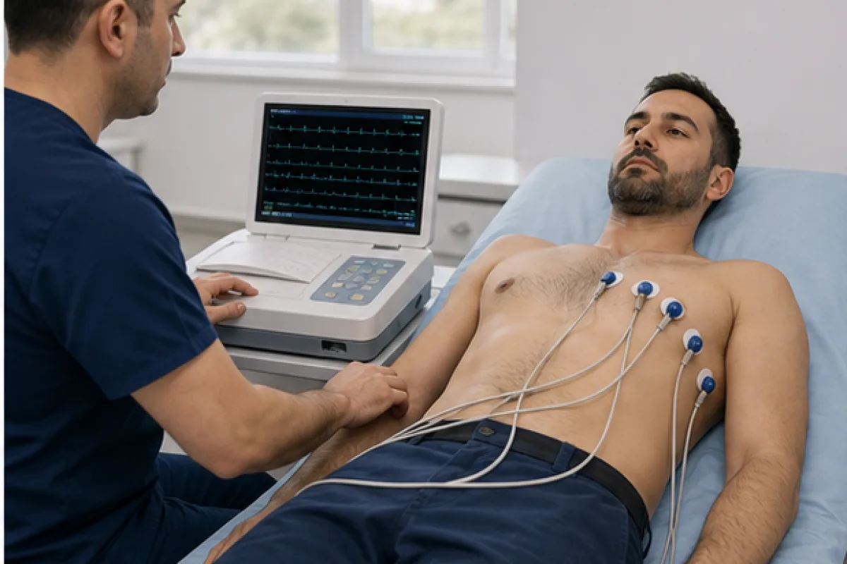EKG (Elektrokardiyografi / Kalp Elektrosu) uygulamasi - Izmir Pusula OSGB Torbali